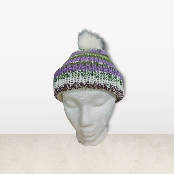 Cozy Faux Fur Pom Pom Knit Hat Adult Size - Picture 5 of 7